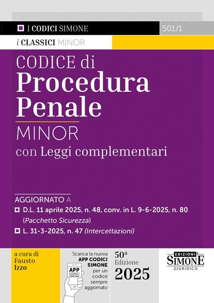 Codice di procedura penale. Leggi complementari. Ediz. minor. Con App Codici Simone per un codice sempre aggiornato - copertina
