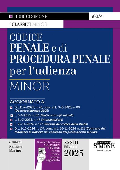 Codice penale e di procedura penale per l'udienza. Ediz. minor. Con App Codici Simone per un codice sempre aggiornato - copertina