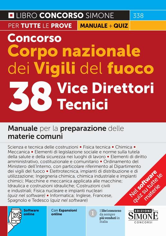 Concorso Vigili del Fuoco. 38 vice direttori tecnici. Manuale per la preparazione delle materie comuni. Con espansioni online. Con software online - copertina