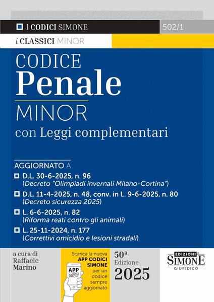 Codice penale minor. Con leggi complementari. Con App Codici Simone per un codice sempre aggiornato - copertina