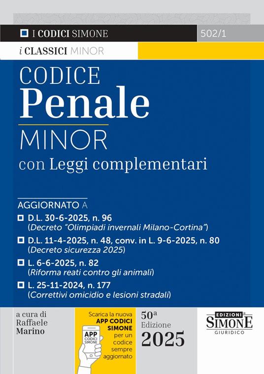 Codice penale minor. Con leggi complementari. Con App Codici Simone per un codice sempre aggiornato - copertina