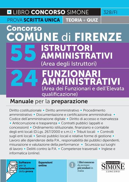 328/FI - Concorso Comune di Firenze - 55 Istruttori Amministrativi (Area degli Istruttori) - 24 Funzionari Amministrativi (Area dei Funzionari e dell'Elevata qualificazione) - Manuale per la preparazione - copertina