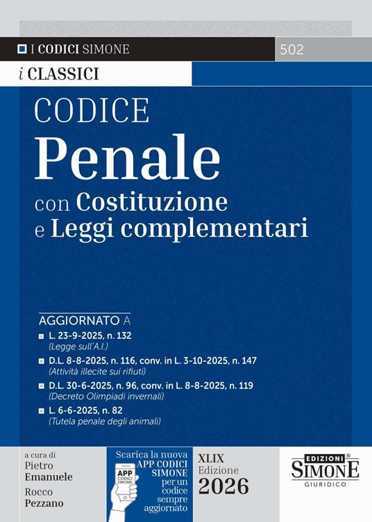 Codice penale con Costituzione e leggi complementari. Con APP CODICI SIMONE per un codice sempre aggiornato - copertina
