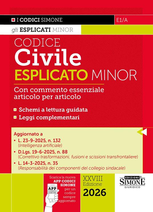 Codice civile esplicato. Ediz. minor. Con APP CODICI SIMONE per un codice sempre aggiornato - copertina