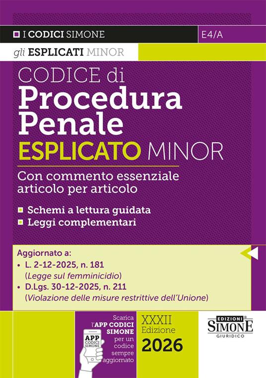Codice di procedura penale. Esplicato minor. Con APP CODICI SIMONE per un codice sempre aggiornato - copertina