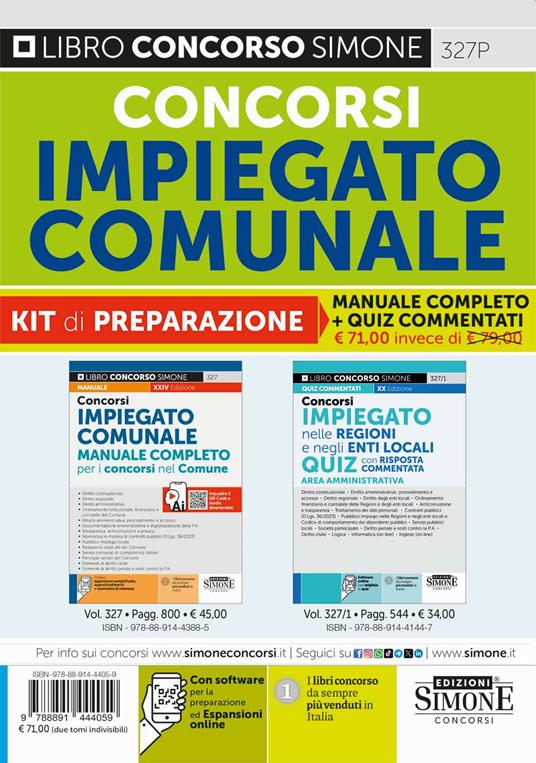 Concorsi impiegato comunale. Kit di preparazione. Manuale completo+Quiz commentati - copertina