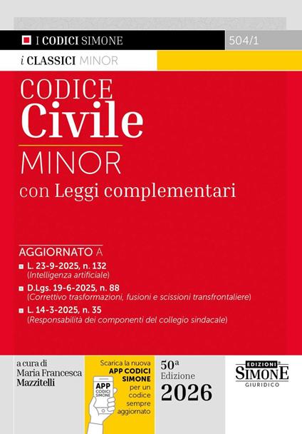 Codice civile. Ediz. minor. Con APP CODICI SIMONE per un codice sempre aggiornato - copertina