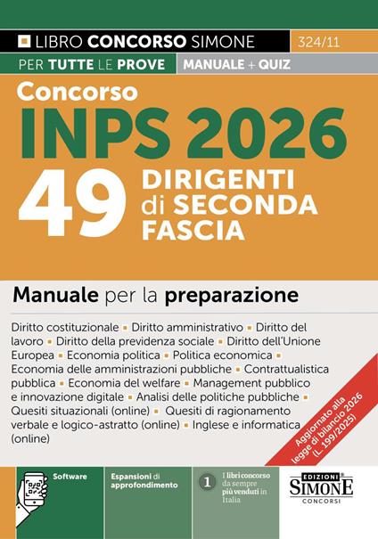 Concorso INPS 2026. 49 dirigenti di seconda fascia. Manuale per la preparazione. Con espansioni di approfondimento. Con software - copertina