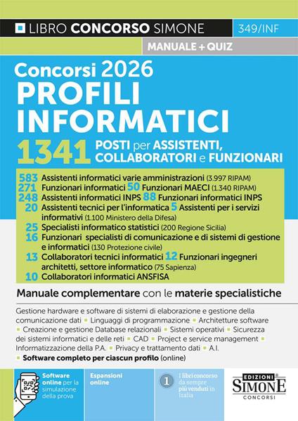 Concorsi 2026 profili informatici. 1341 posti per assistenti, collaboratori e funzionari. Manuale complementare con le materie specialistiche - copertina