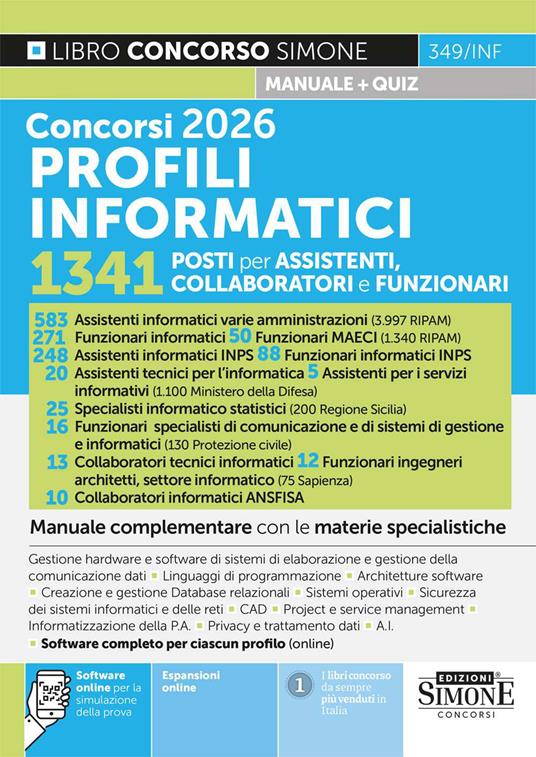 Concorsi 2026 profili informatici. 1341 posti per assistenti, collaboratori e funzionari. Manuale complementare con le materie specialistiche - copertina