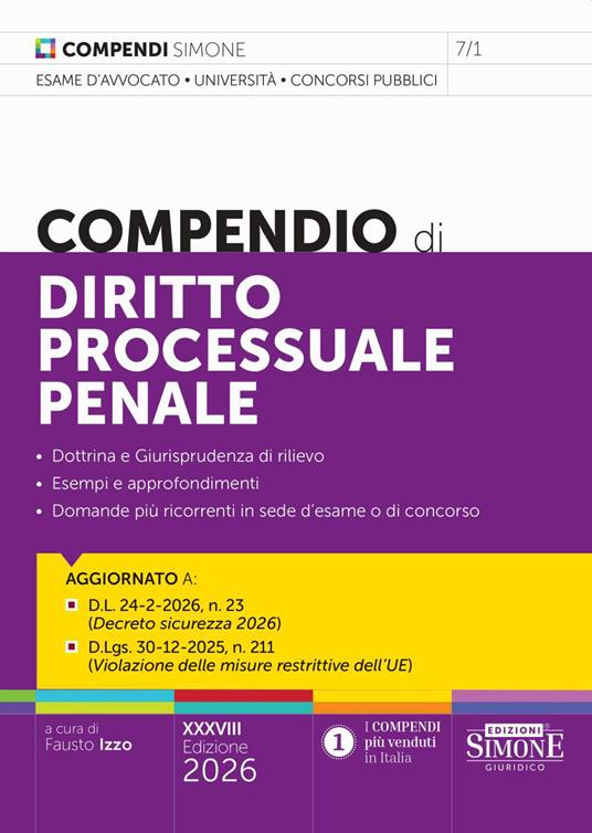 Compendio di diritto processuale penale - Fausto Izzo - copertina