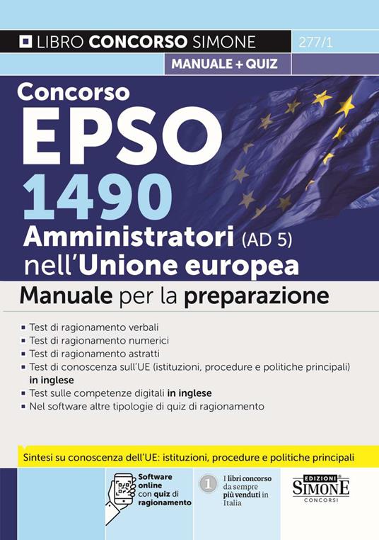 Concorso EPSO 1490 Amministratori nell'Unione Europea (AD 5). Manuale per la preparazione. Con software online con quiz di ragionamento - copertina