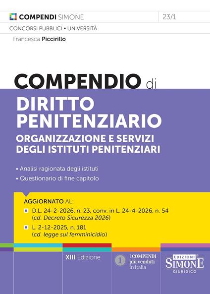 Compendio di diritto penitenziario - Francesca Piccirillo - copertina