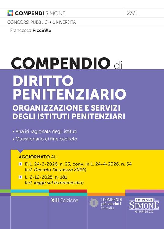 Compendio di diritto penitenziario - Francesca Piccirillo - copertina