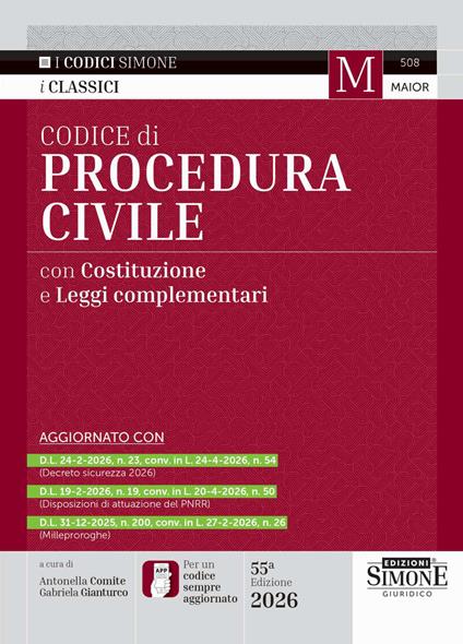 Codice di procedura civile con Costituzione e leggi complementari. Nuova ediz. Con app Codici Simone - copertina