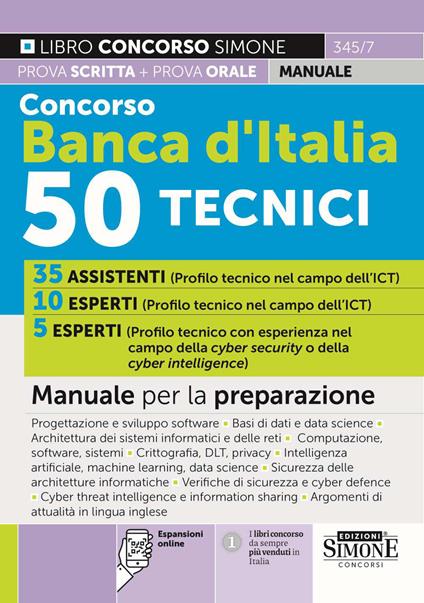 Concorso Banca d'Italia 50 Tecnici. Manuale per la preparazione. Con espansioni online - copertina