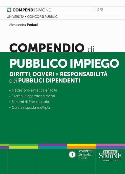 Compendio di pubblico impiego. Diritti, doveri e responsabilità dei pubblici dipendenti - Alessandra Pedaci - copertina