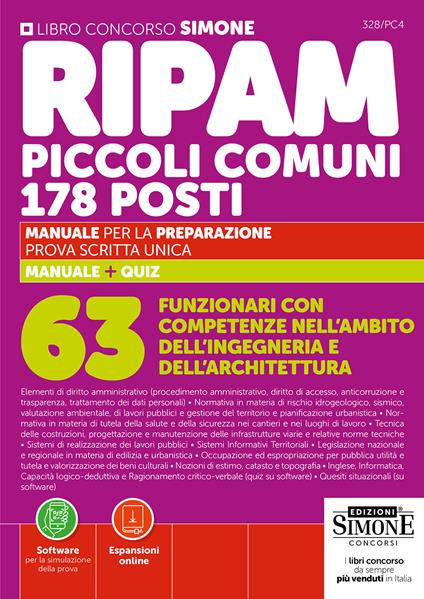 Concorso RIPAM piccoli comuni. 178 posti 63 Funzionari con competenze nell'ambito dell'ingegneria e dell'architettura. Manuale per la preparazione. Prova scritta unica. Con espansioni online. Con software online per la simulazione della prova - copertina