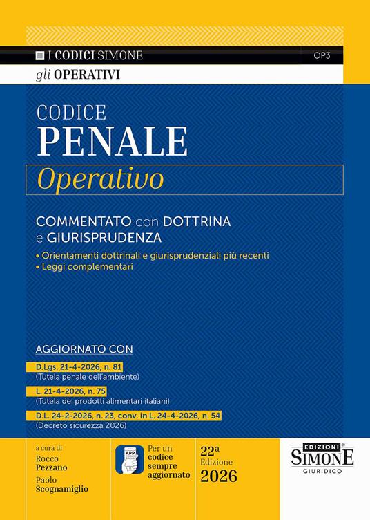 Codice penale operativo. Commentato con dottrina e giurisprudenza. Con l'APP CODICI SIMONE per un codice sempre aggiornato - copertina