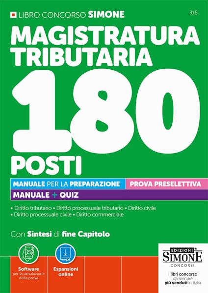 Concorso Magistratura Tributaria 180 posti. Manuale per la preparazione. Prova preselettiva. Manuale + quiz. Con espansioni online. Con software per la simulazione della prova - copertina