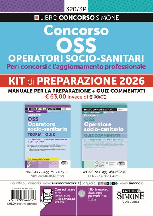 Kit concorso OSS operatori socio-sanitari. Per i concorsi e l'aggiornamento professionale. Manuale per la preparazione + quiz commentati. Con espansioni online. Con software per la preparazione - copertina