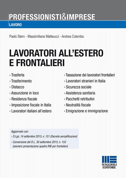 Lavoratori all'estero e frontalieri - Paolo Stern,Massimiliano Matteucci,Andrea Colombo - copertina