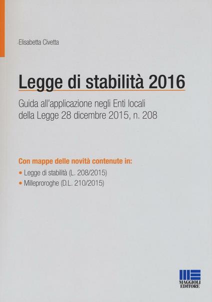 La legge di stabilità 2016 - Elisabetta Civetta - copertina
