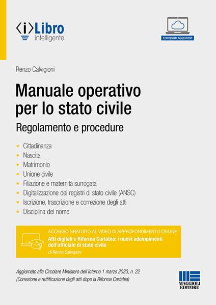 Manuale operativo per lo stato civile. Regolamento e procedure - Renzo Calvigioni - copertina