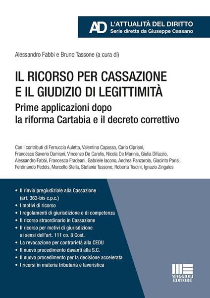 Il ricorso per cassazione e il giudizio di legittimità. Prime applicazioni dopo la riforma Cartabia e il decreto correttivo - copertina