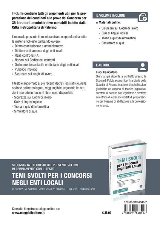 Concorso città metropolitana di Palermo. 36 istruttori area amministrativa e contabile. Teoria e test. Con simulatore online - Luigi Tramontano - 2