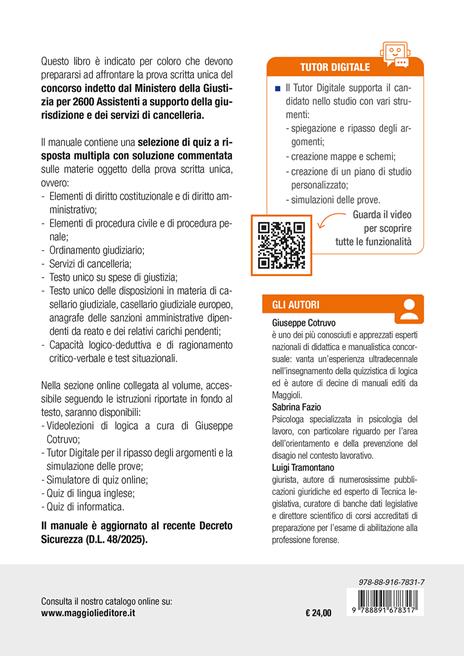 Concorso Ministero giustizia 2600 assistenti ai servizi di cancelleria. Quiz commentati per superare la prova scritta unica. Con simulatore. Con tutor digitale - Giuseppe Cotruvo,Sabrina Fazio,Luigi Tramontano - 2