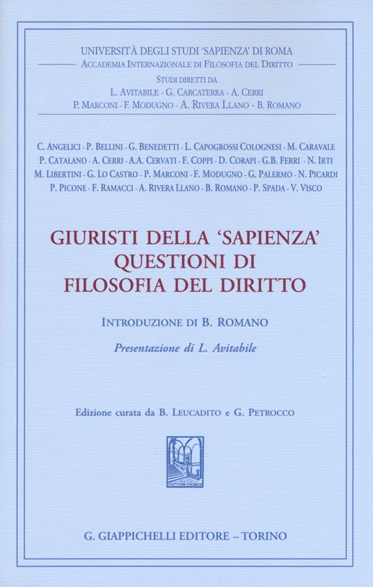 Giuristi della «Sapienza». Questioni di filosofia del diritto - copertina