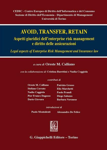 Avoid, trasfert, retain. Aspetti giuridici dell'enterprise risk management e diritto delle assicurazioni - copertina