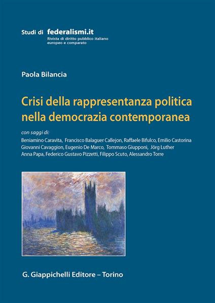 Crisi della rappresentanza politica nella democrazia contemporanea - Paola Bilancia - copertina