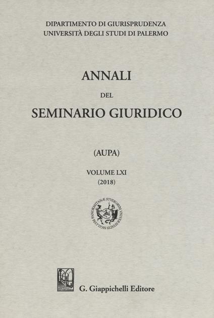 Annali del seminario giuridico dell'università di Palermo. Vol. 61 - copertina