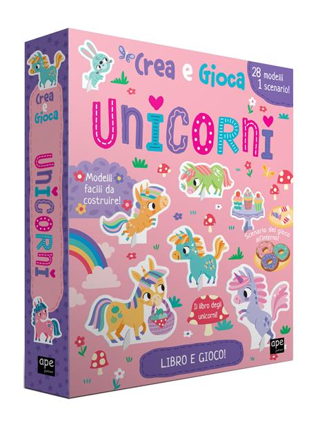 Unicorni. Crea e gioca. Ediz. a colori. Con 28 personaggi 3d. Con puzzle. Con scenari di gioco - copertina