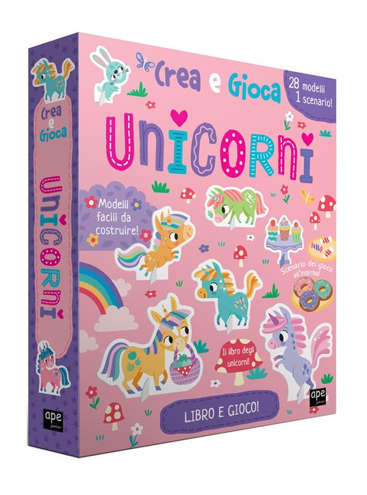 Unicorni. Crea e gioca. Ediz. a colori. Con 28 personaggi 3d. Con puzzle. Con scenari di gioco - copertina
