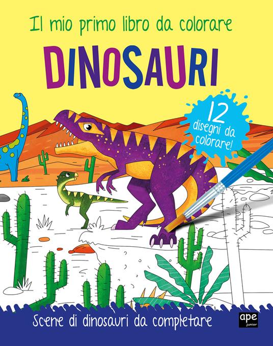 Dinosauri. Il mio primo libro da colorare. Ediz. a colori. Con acquerello. Con pennello - copertina