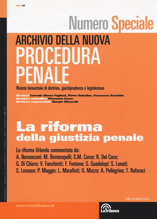 Numero speciale: La riforma della giustizia penale. Archivio della nuova procedura penale (2017) - copertina