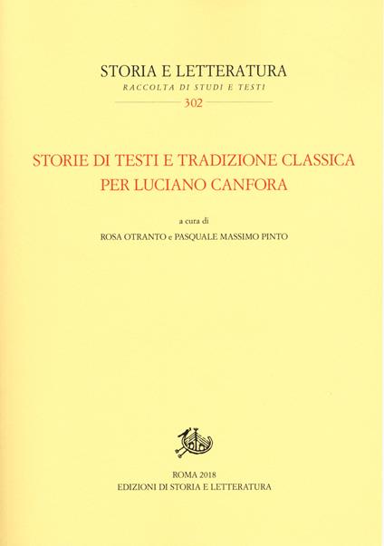 Storie di testi e tradizione classica per Luciano Canfora - copertina