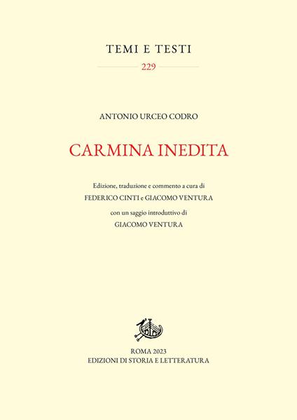Carmina inedita. Ediz. critica - Antonio Urceo Codro - copertina