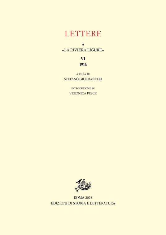 Lettere a «La Riviera Ligure». Vol. 6: 1916 - copertina