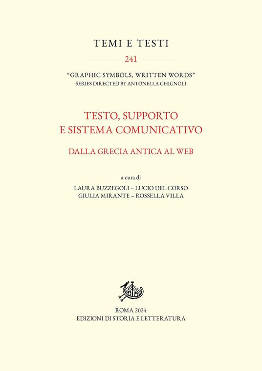 Testo, supporto e sistema comunicativo. Dalla Grecia antica al web - copertina