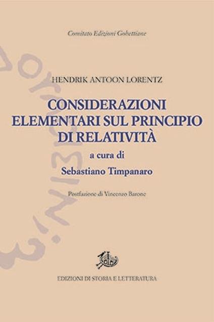 Considerazioni elementari sul principio di relatività - Hendrik Antoon Lorentz - copertina