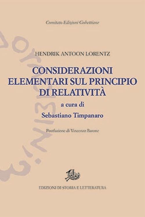 Considerazioni elementari sul principio di relatività - Hendrik Antoon Lorentz - copertina