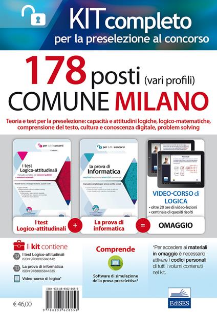 Concorso 178 Posti Comune di Milano. Kit per la preselezione. Con Contenuto digitale per accesso online - copertina