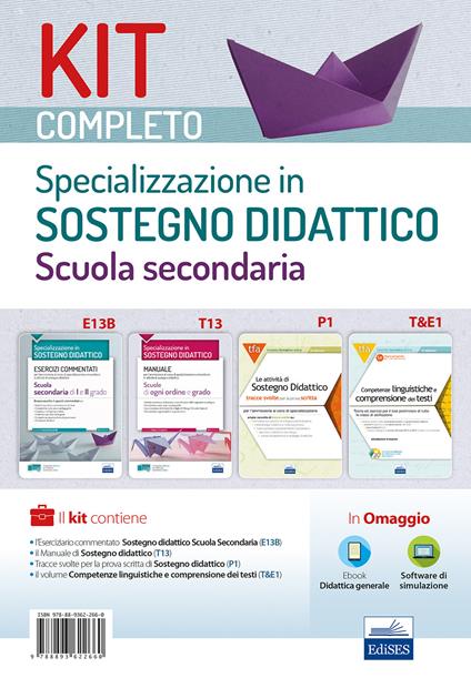 Kit completo Specializzazione sostegno didattico Scuola secondaria. Manuale, eserciziari e tracce svolte per una preparazione completa a tutte le prove selettive. Con software di simulazione - Olimpia Rescigno - copertina