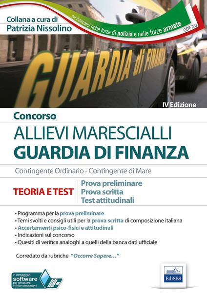 Concorso Marescialli Guardia di finanza. Prova preliminare, prova scritta di italiano, test attitudinali - copertina