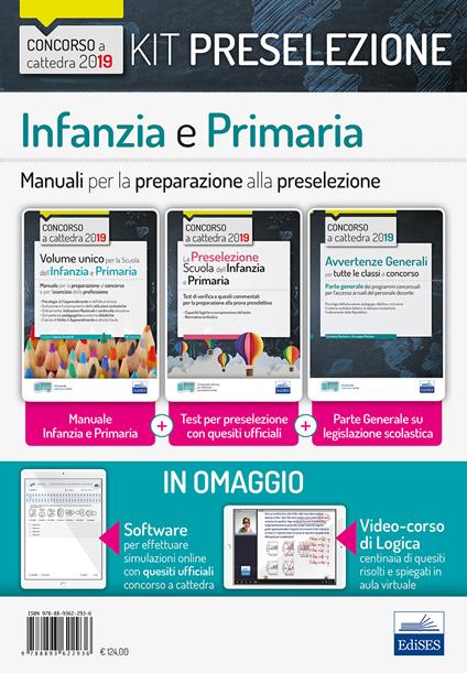Kit preselezione concorso a cattedra Scuola dell'infanzia e primaria. Test + Manuali per la preselezione. Con Video-corso di logica. Con software di simulazione - copertina