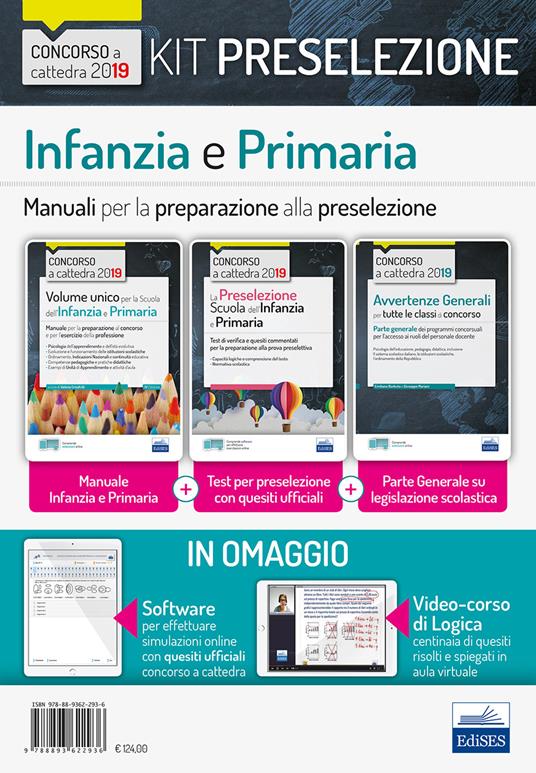 Kit preselezione concorso a cattedra Scuola dell'infanzia e primaria. Test + Manuali per la preselezione. Con Video-corso di logica. Con software di simulazione - copertina